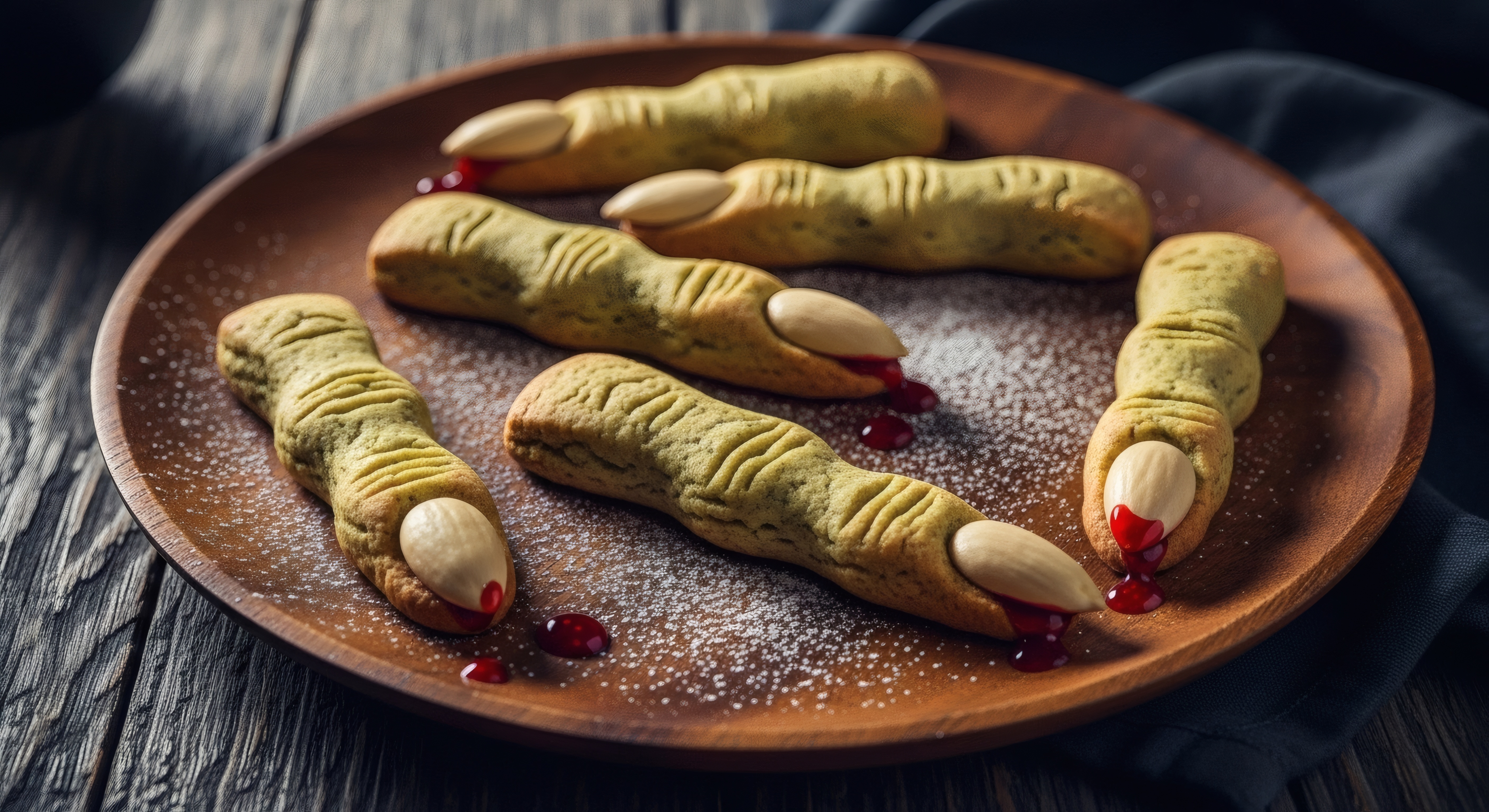 Blodige fingre af butterdej og mandler til halloween