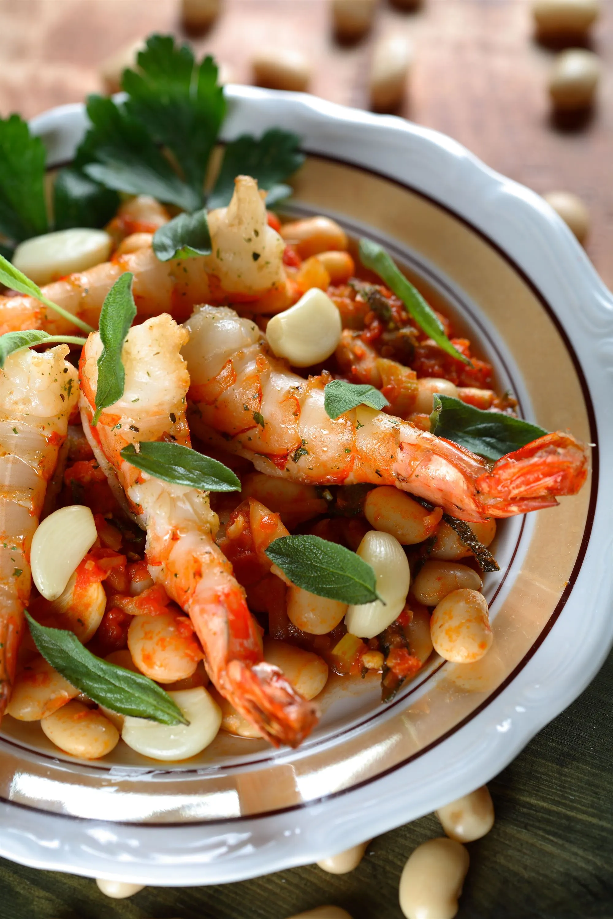 Hvide bønner med rejer