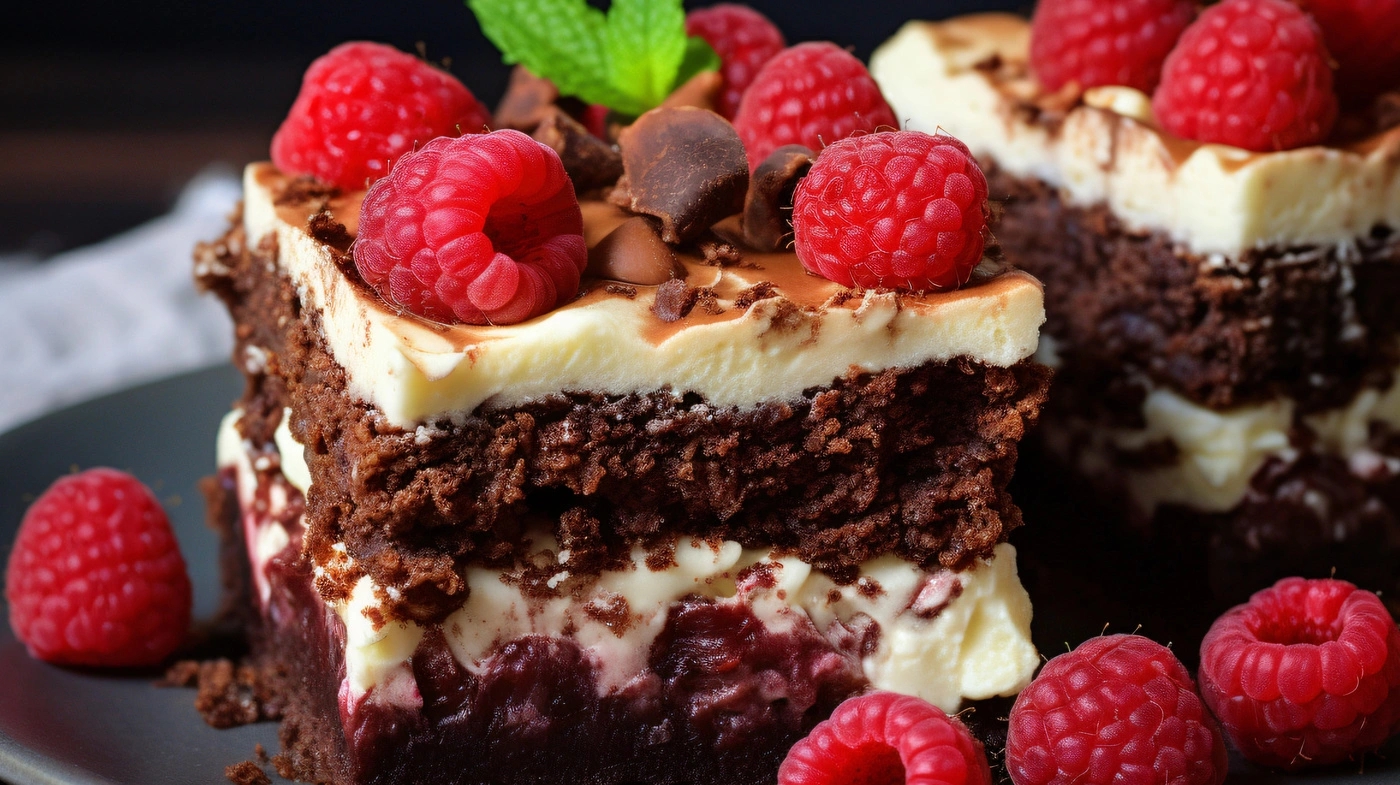 Brownie-iskager med passions-marinerede bær